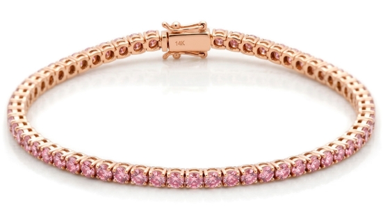 Pink Lab-Grown Diamond Tennis Bracelet in 14K Gold